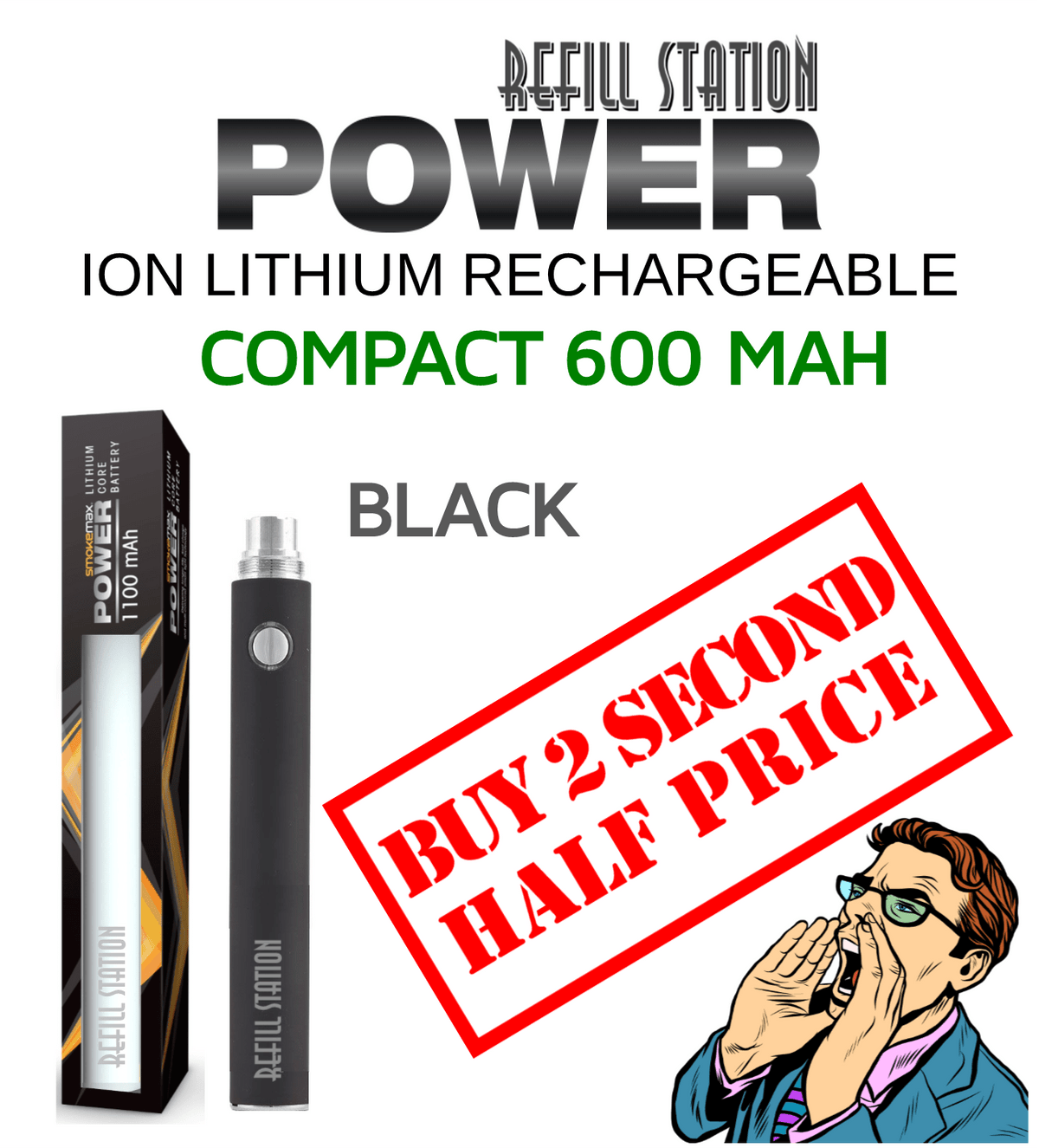 SmokeMax Power 600 Mah Battery Black