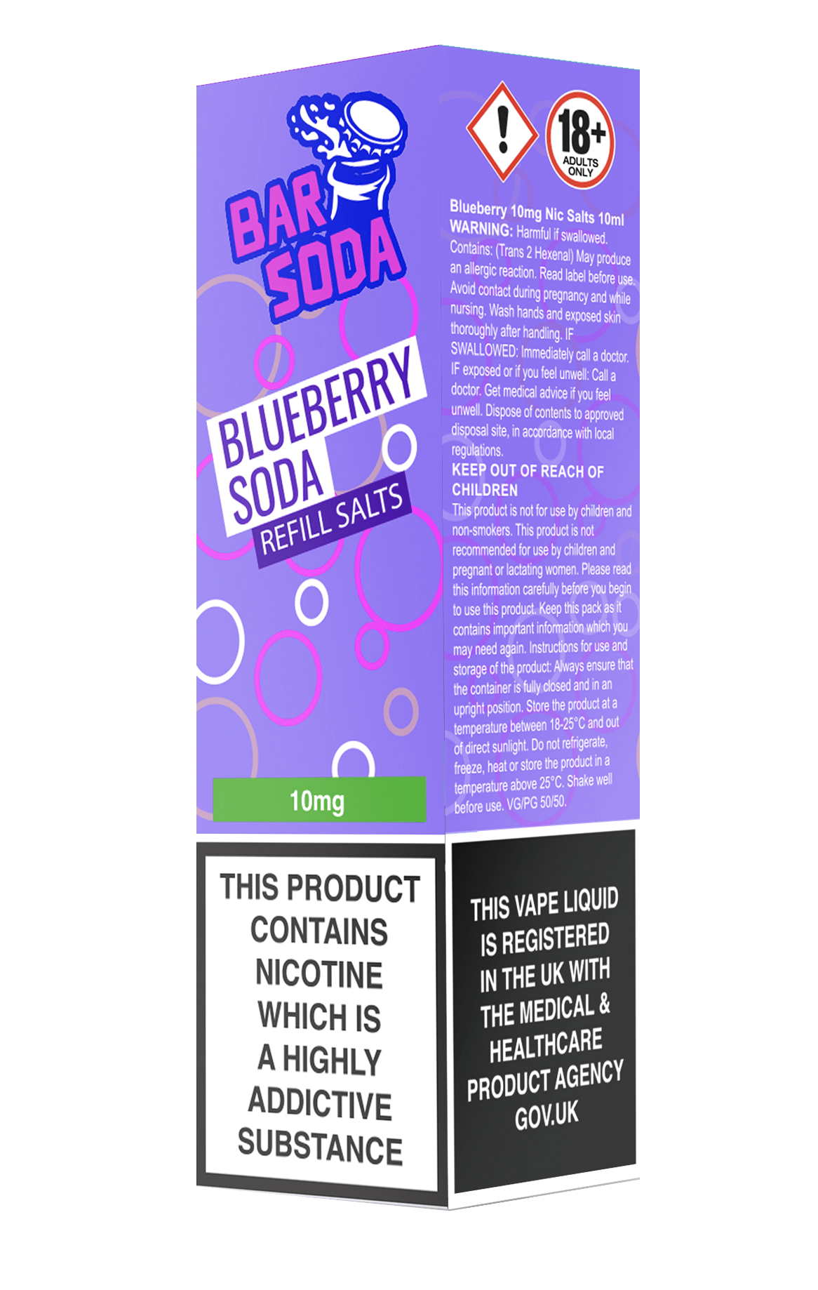 Bar Soda Nicotine Salts - Blueberry Soda 10 Pack 