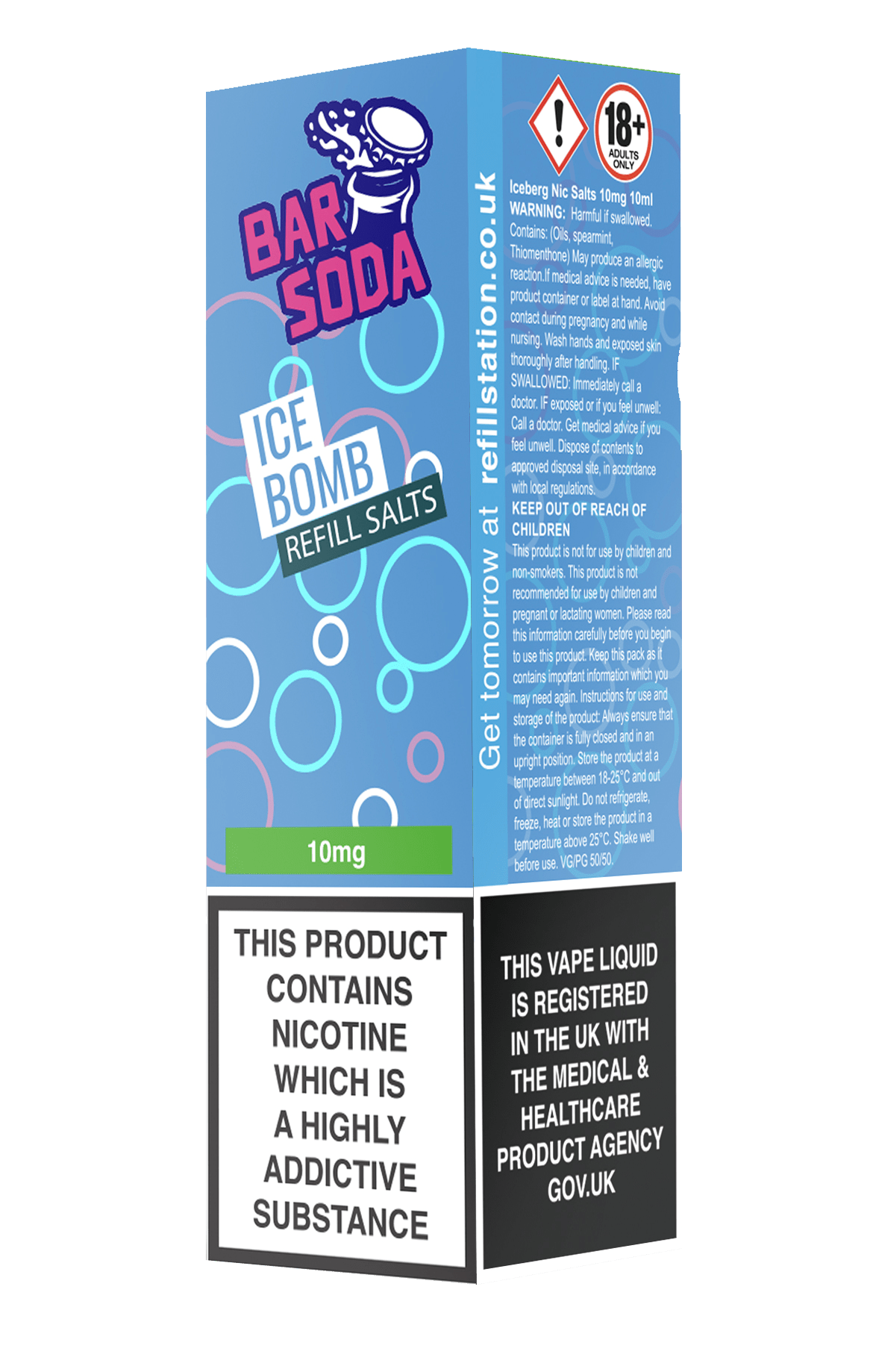 Bar Soda Nicotine Salts - Ice Bomb 10 Pack 