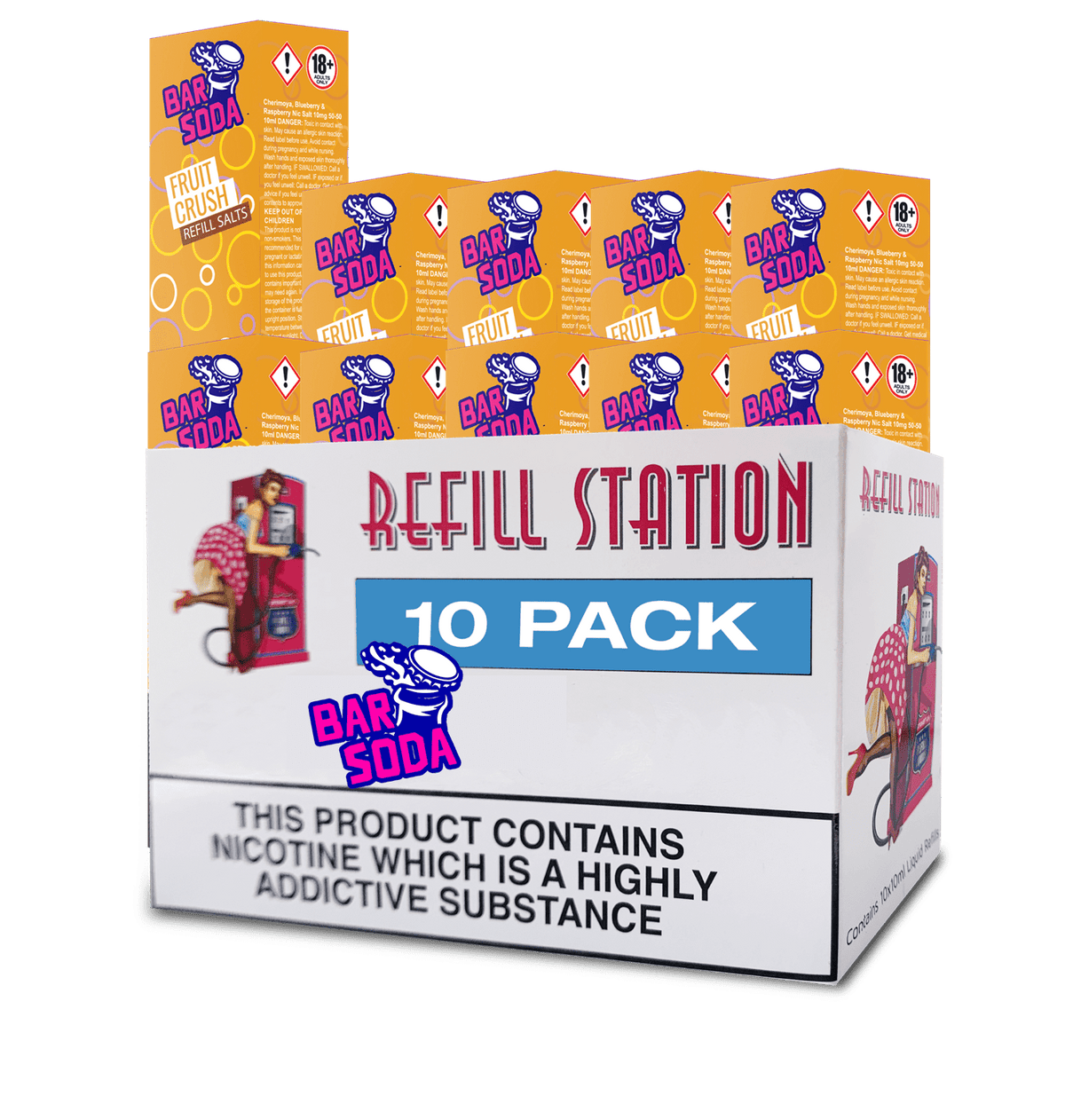 Bar Soda Nicotine Salts - Fruit Crush 10 Pack 