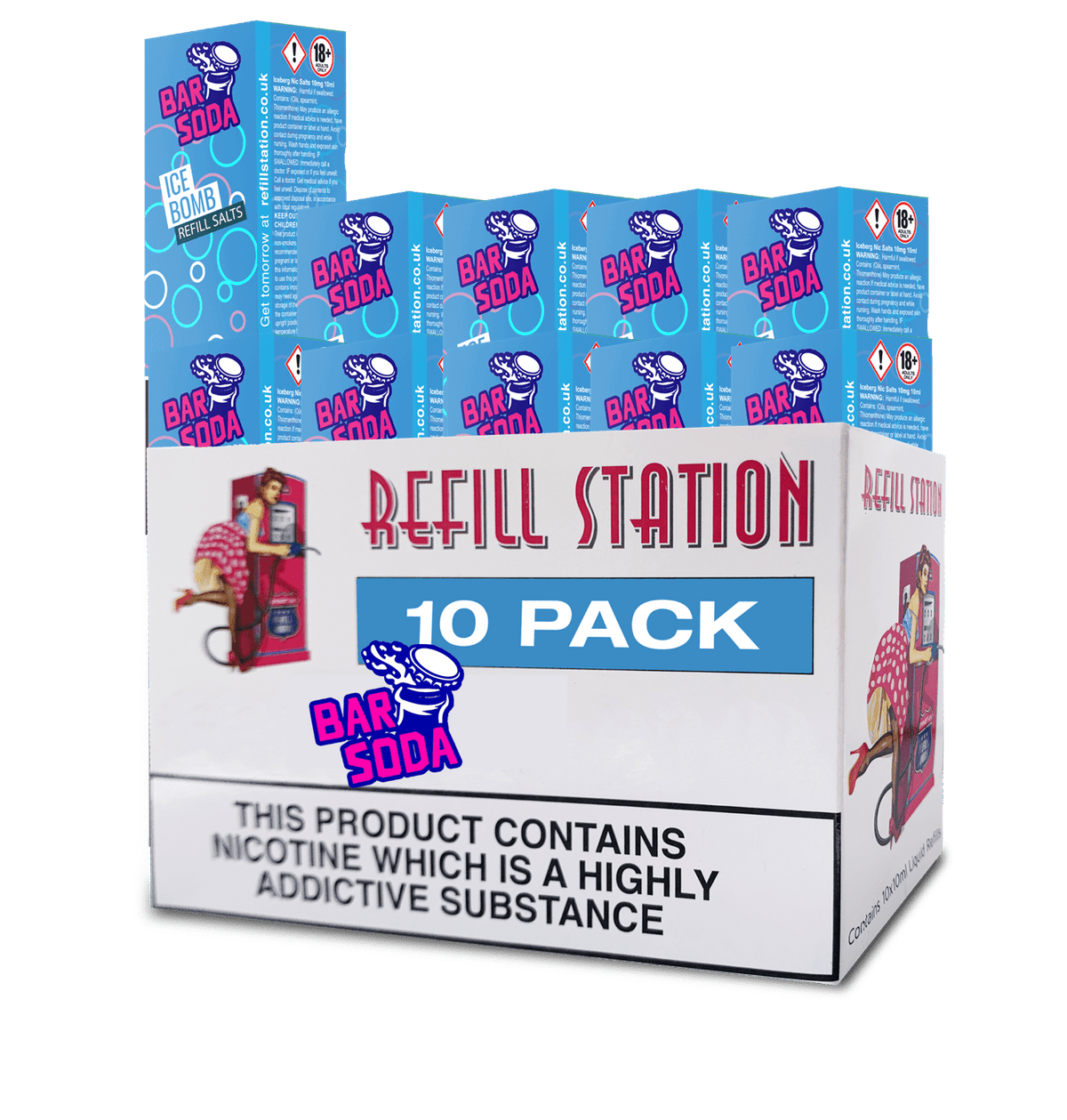 Bar Soda Nicotine Salts - Ice Bomb 10 Pack 