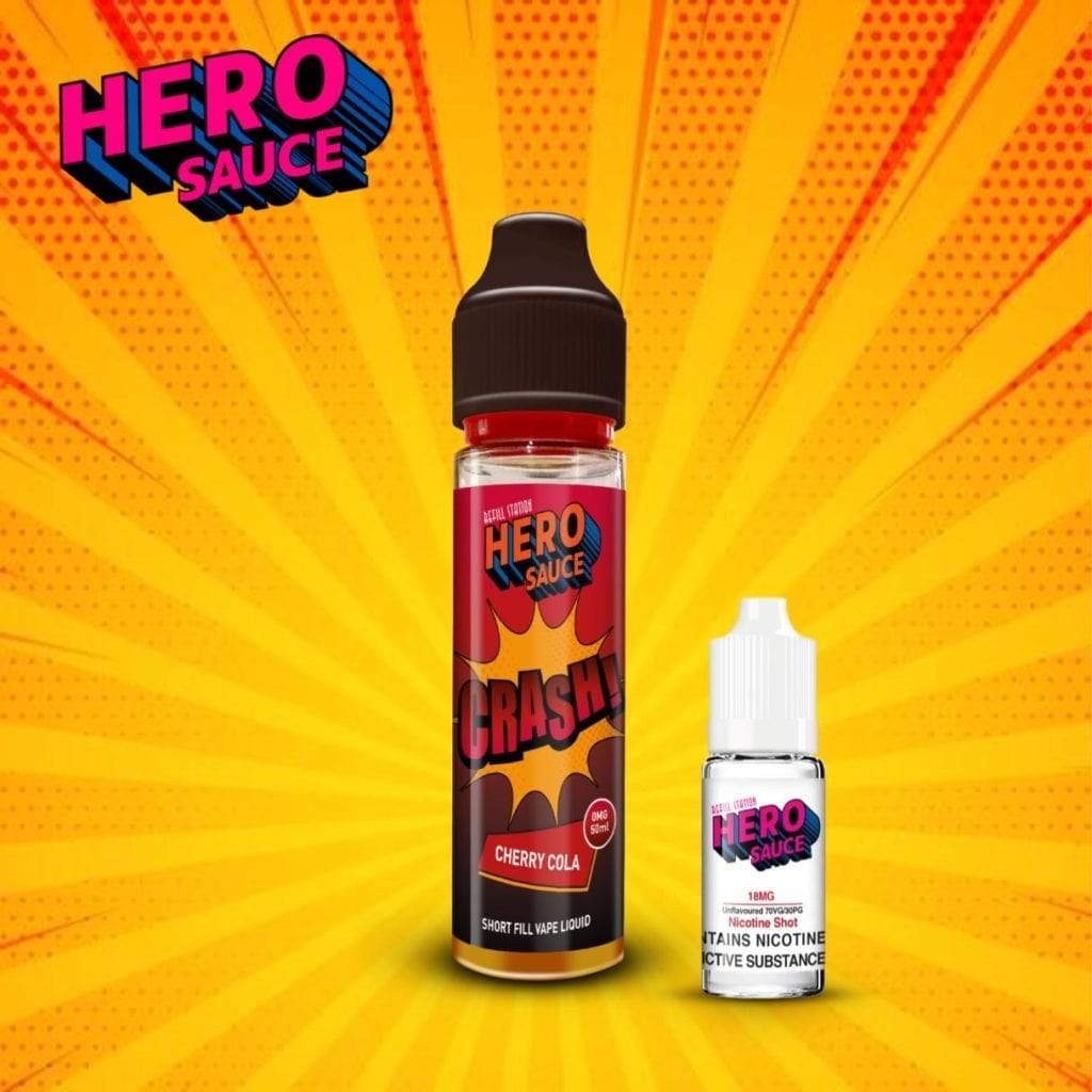 Hero Sauce CRASH Cherry Cola with Free Nicotine Shot - Refill Station Hero Sauce CRASH Cherry Cola with Free Nicotine Shot - Refill Station